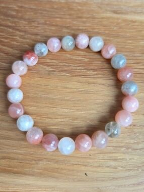 Orange Sunstone Beads Bracelet, Stretch, Handcrafted